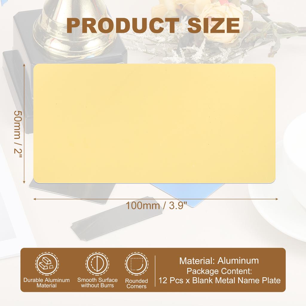 6/12Pcs Blank Engraved Metal Name Plates Laser Strong Adhesive Nameplate Anodized Aluminium Custom Blank Plates Bussness Cards