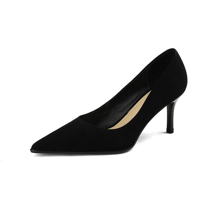

Fashion NEW Spring Women Shoes Pointed Toe Thin Heel Pumps for Women Sheep Suede High Heels Green Women Stiletto Heels zapatos de mujer 42 чёрный