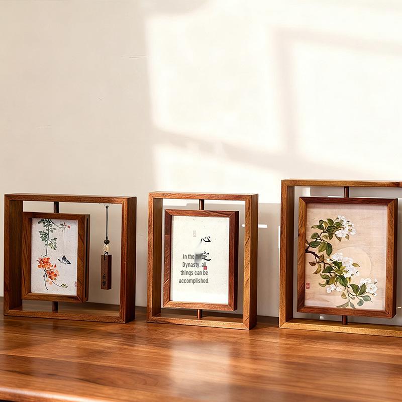 Double-Sided Rotating Transparent 7-Inch Wooden Photo Frame for Tabletop Display