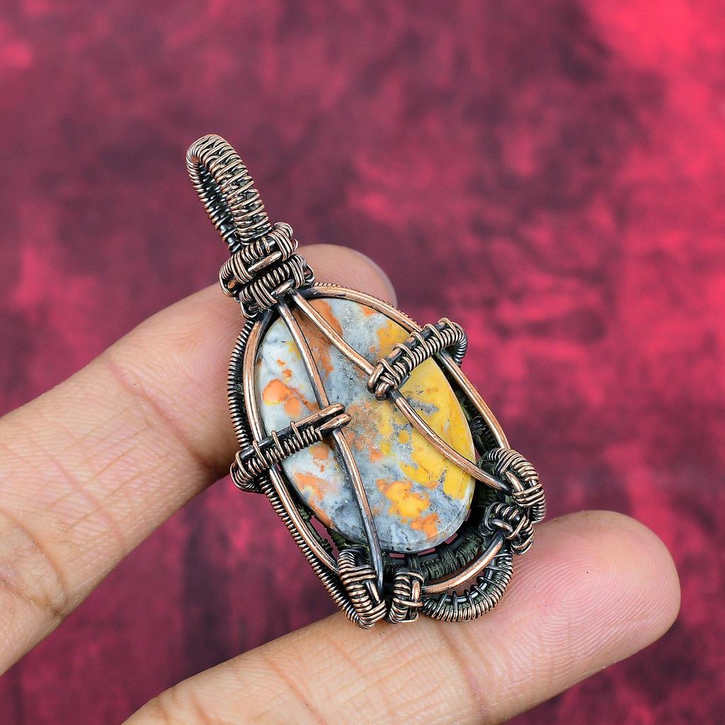 Maligano Jasper Pendant Copper Wire Wrapped Gemstone Pendant Awesome Copper Jewelry Handmade Pendant Anniversary Gifts Wire Weaving Jewelry