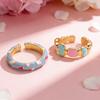 2pcs Set Trendy Dopamine Stainless Steel Geometric Enamel Glaze Opening Rings for Women Girl Fold Wear Finger Jewelry Sets