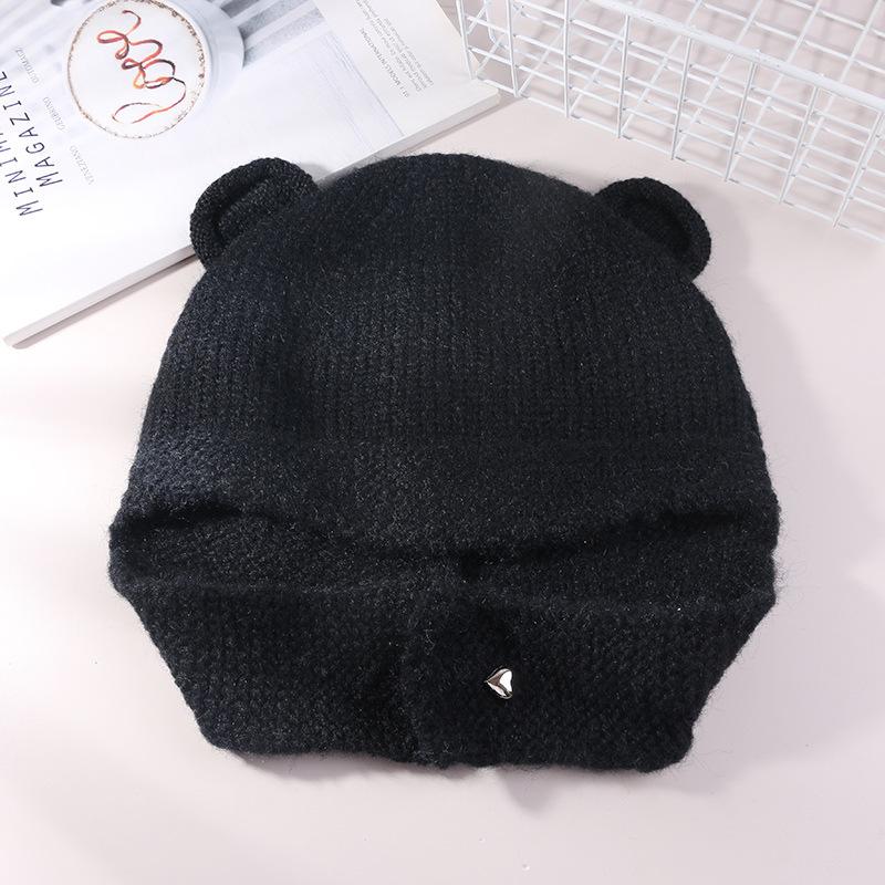 Cappello di Lana Carino con Orecchie d'Orso Giapponese per Donna in Autunno e Inverno Nuovo Caldo Cappello a Maglia che Mostra il Viso Protezione per Collo e Orecchie Cappello