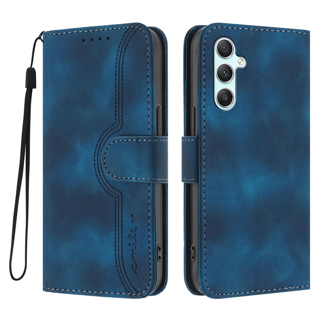 For Samsung Galaxy A34 5G Leather Case Wallet Stand Smile Imprinted Phone Cover with Strap
