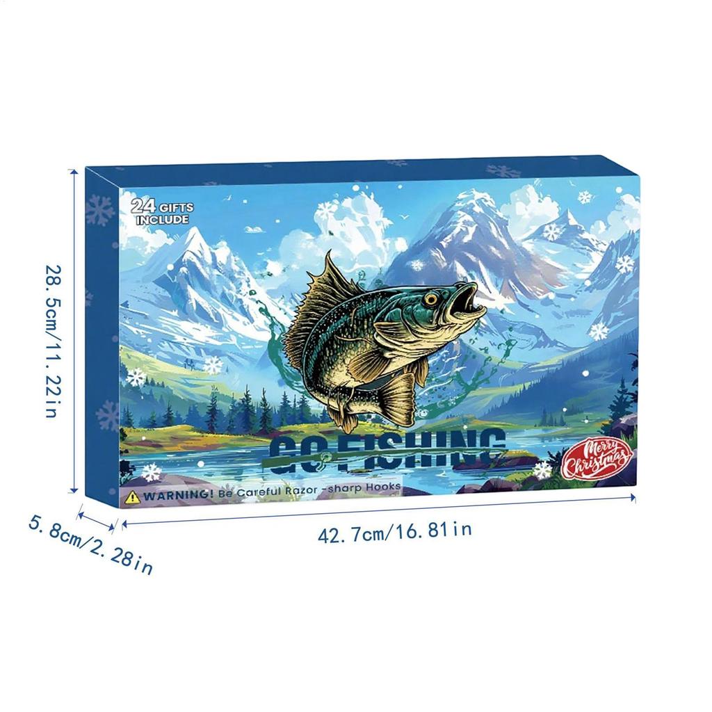 Fishing Advent Calendar 2025 24 Day Christmas Countdown Box with Fishing Accessories Rod Holder Lip Gripper for Dad Husband Gift