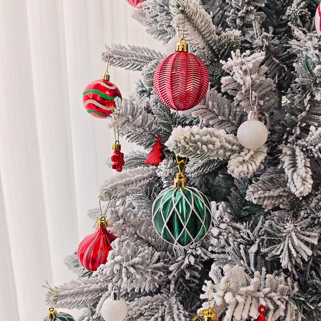 46Pcs Christmas Tree Ornaments Set Red Green White Snowflake Candy Cane Painted Baubles Holiday Home Decor