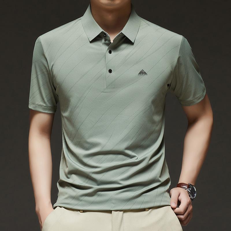 

Футболка поло в деловом стиле Ice Silk Traceless, однотонная, с коротким рукавом, средне-зеленая, мужская, с лацканами, в иностранном стиле 4XL