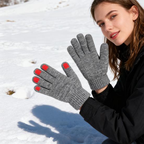 Women Knitted Gloves Winter Gloves with Red Nails Thickened Warm Full Finger Gloves for Daily Outings Skiing Cycling