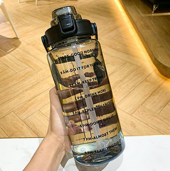 2000ml Women's Water Bottle with Straw & Time Scale - Large Capacity Sports Kettle