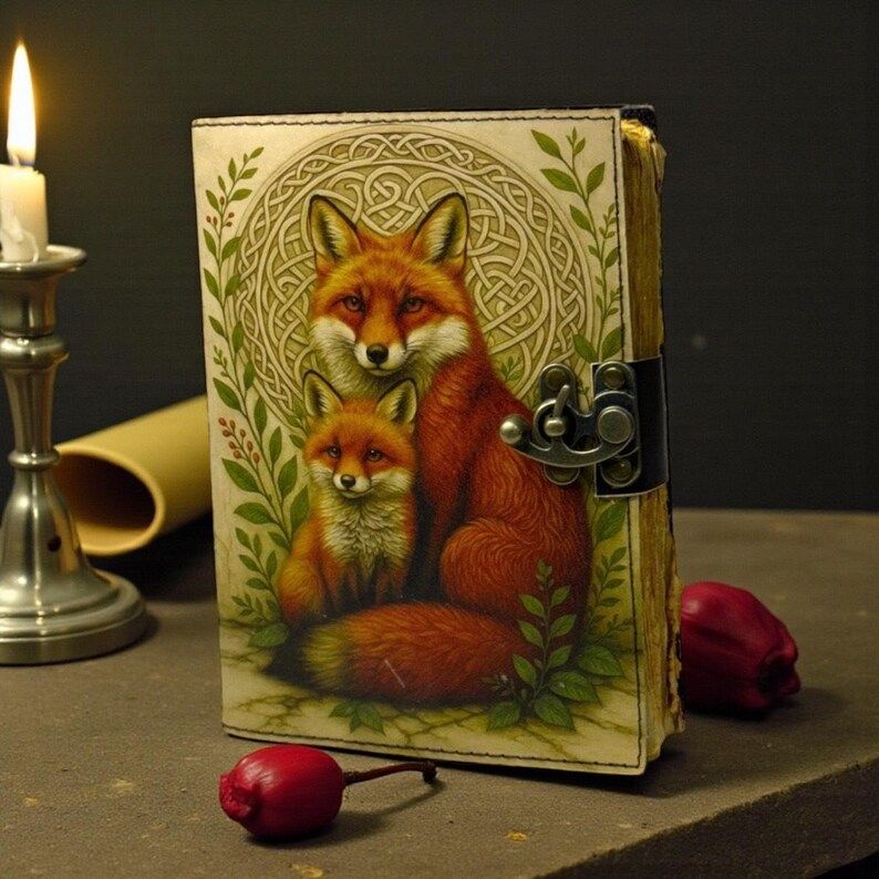 Fox Leather Journal: Large 200 Page Grimoire, Blank Book of Shadows