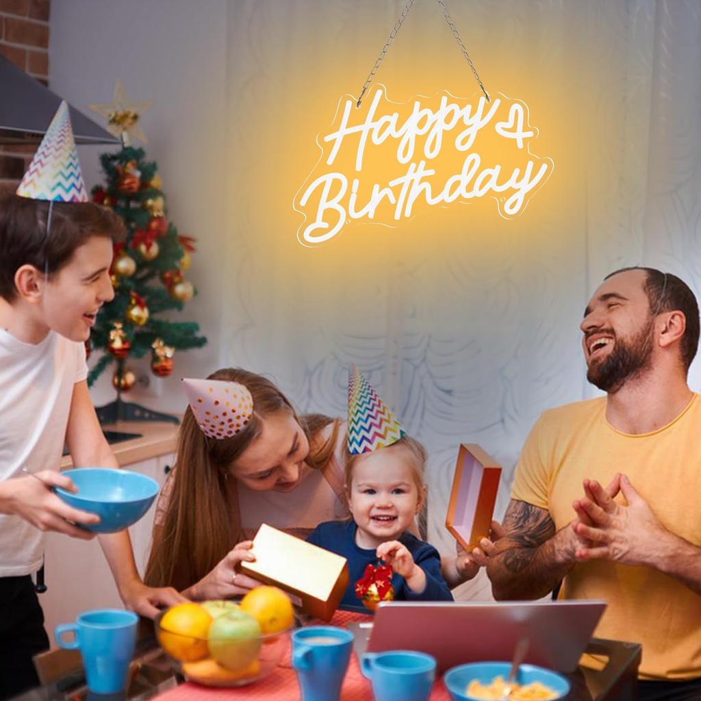 Happy Birthday Neon Sign for Party and Wall Decor with USB and Dimmer Switch,Happy Birthday Sign for Backdrop