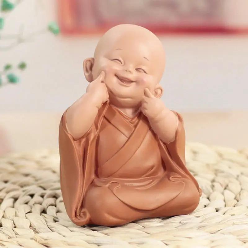 1pc Monk Figurines Car Decoration Crafts,Home Decor Kungfu Monks Figure Car Ornament Buddha Boy Accessories Figurines Tea Pet