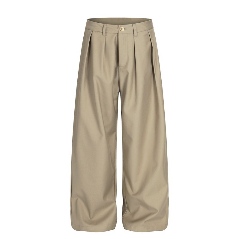 Kisko American Retro Pleated A-Line Silhouette Drape Casual Dress Pants for Men, High-End Wide-Leg Cleanfit Pants