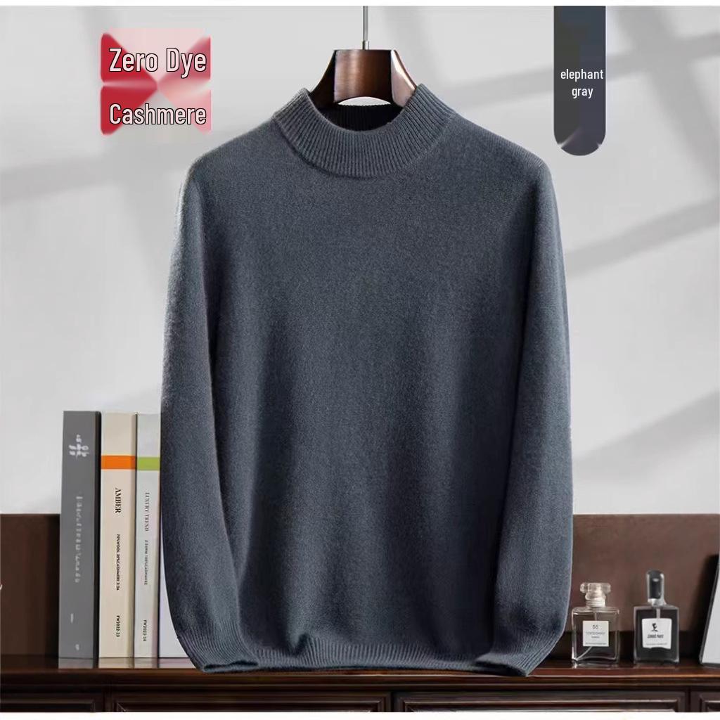 Men's Cashmere High Neck Sweater - Warm Base Layer for Autumn & Winter, Business Casual, Double Strand, Classic Design.