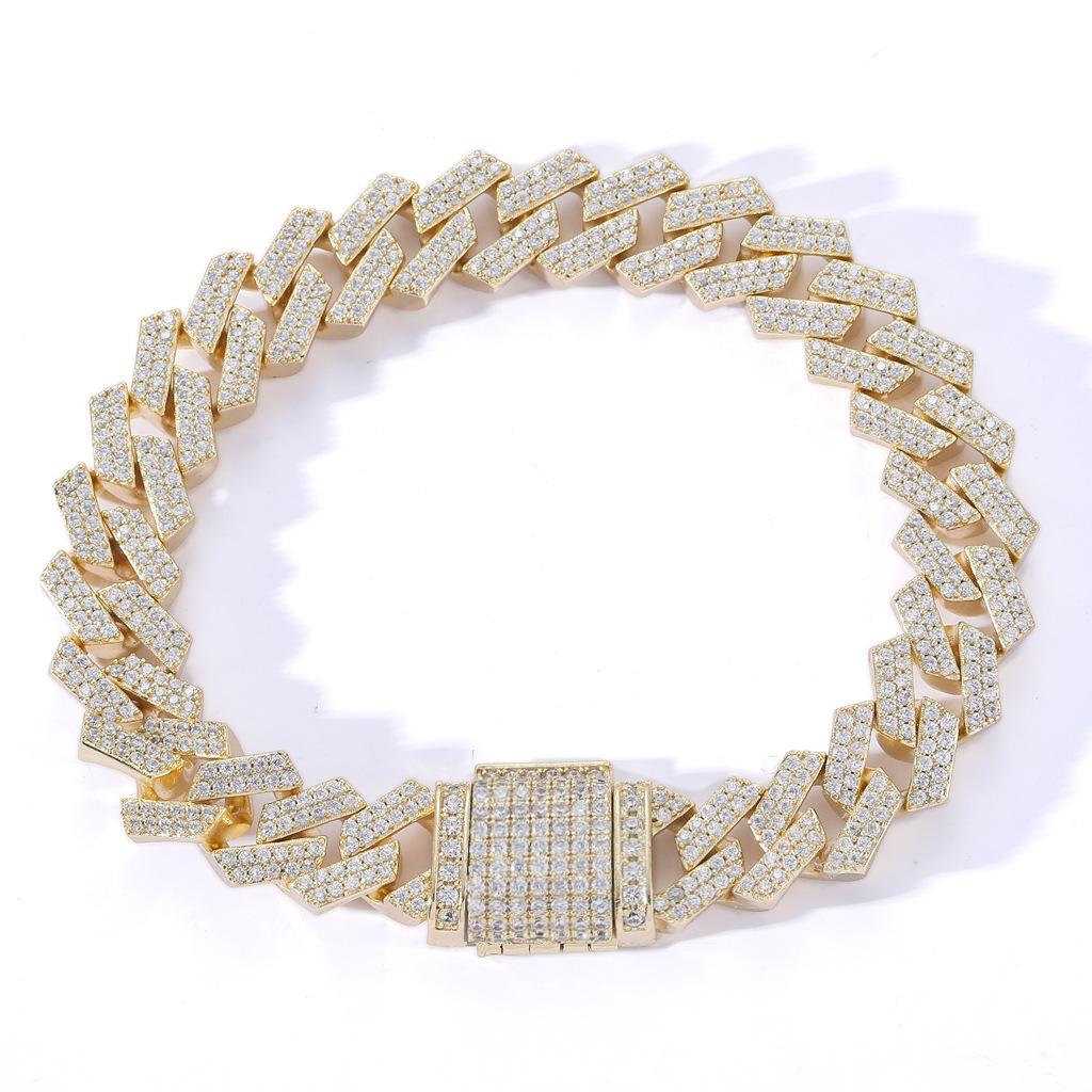 Personalized Fashion Hip Hop Jewelry 12mm Bling CZ Iced Out Flat Prong Cuban Link Chain Bracelet for Women and Men