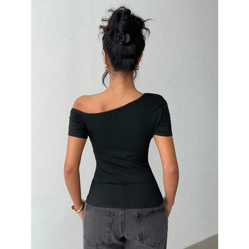 2025 Women's Elegant Simple Sloped Shoulder Top Women's T-Shirt