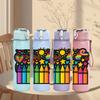 1PC Color Crayon Box Layout 750ml Color Plastic Sports Water Bottle Leakproof Flip Straw Lid For Sports Office Home Use