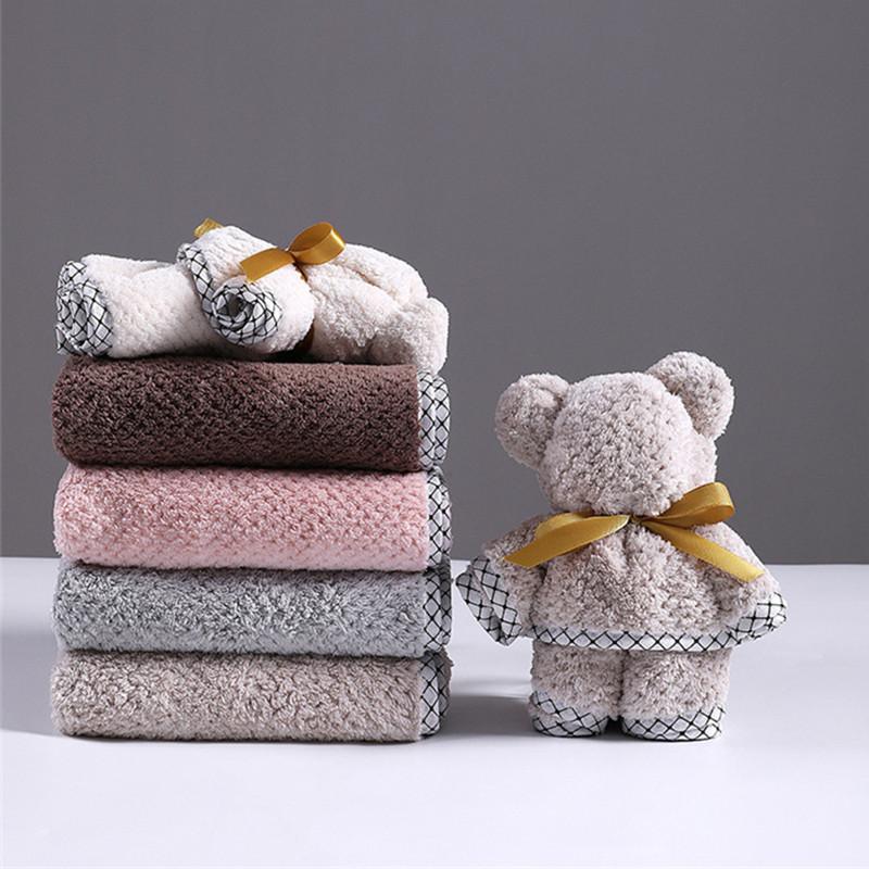 1Pc 34x75cm Microfiber Coral Fleece Water Absorbent Bear Modeling Bathroom Hand Face Towel Wedding Party Gift