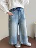 Girls' 2026 Spring Rhinestone Star Denim Jeans - Drapey Straight-Leg Casual Pants
