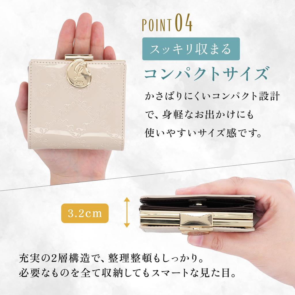 Clelia Bifold Wallet with Clasp Compact Vertical Card Luce Series Women's Closure, Enamel, Design, Pockets, [CL-15711] (Cappuccino)