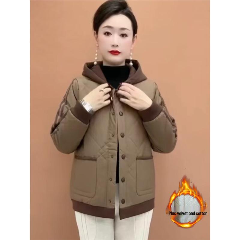 

Плюсовое бархатное хлопковое пальто с капюшоном: Теплая, Утепленная, Универсальная Куртка для Людей Среднего и Пожилого Возраста - Осень/Зима 2024 7XL 87.5-92.5 kg