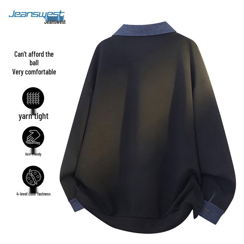 JEANSWEST Unisex American Style Polo Collar Pullover Sweatshirt