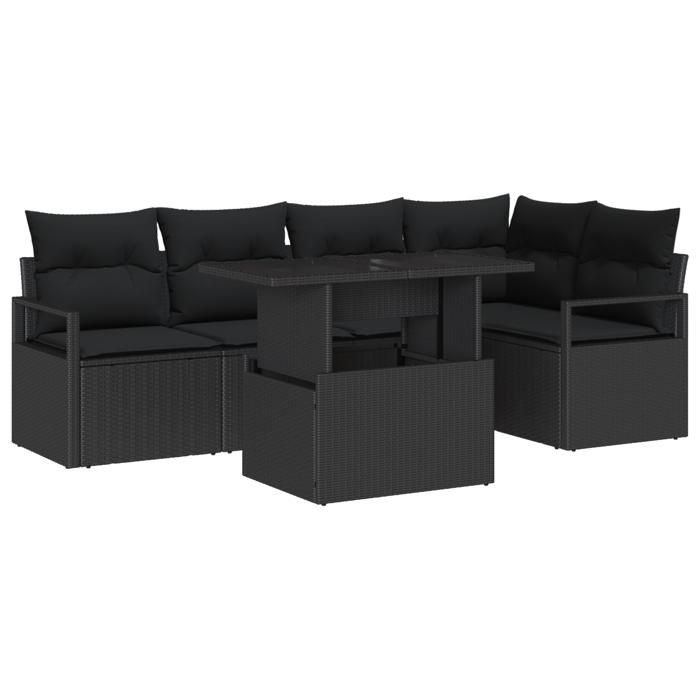 VidaXL Ensemble de Canapé de Jardin 6 Pièces avec Coussins Rattan Poly Noir 3357566