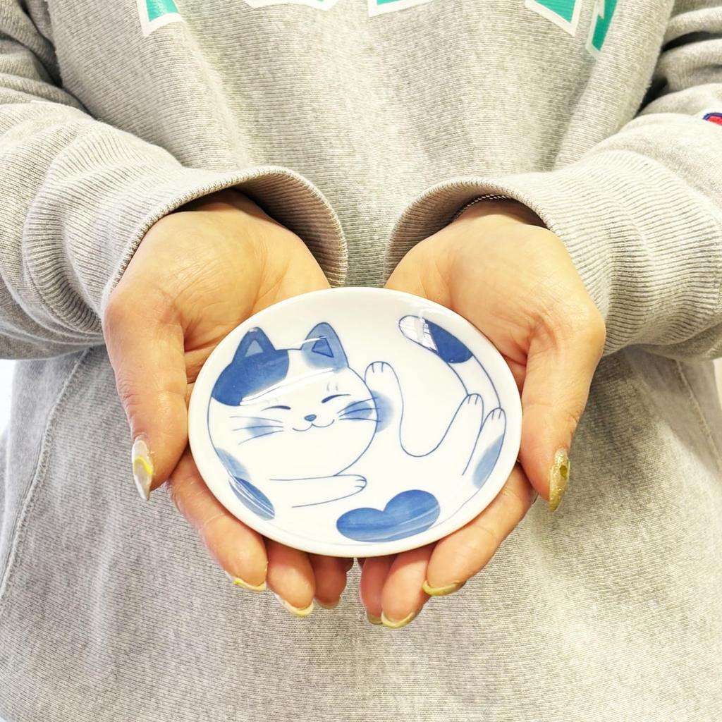 Fukubeya Mino Ware Malý talíř Nekogura 10 cm Vzor kočky Tora Sada 4 modrých kulatých talířů Přijímač malých kořenících sladkostí - Hachiware, Mike, Shima, -
