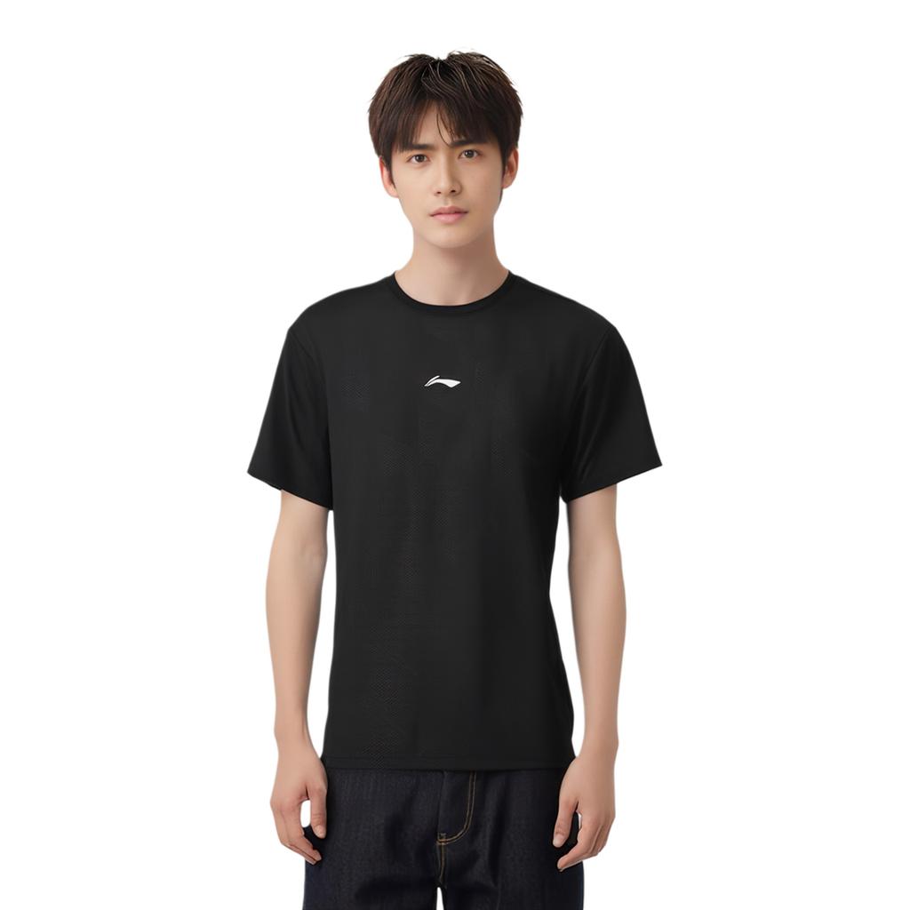 Li-Ning Fitness Series Letter Print Moisture-Wicking Quick-Dry Round Neck Short Sleeve T-Shirt Men Tops Black ATSU425-1