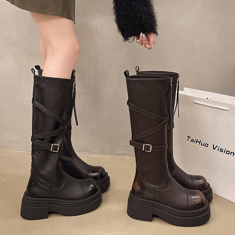 Long Boots Women's 2026 Autumn and Winter Thick Soled Knight Boots with Belt Buckle High Top Women's Boots