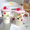 Cute Cat Ceramic Cup for Girls with High Value Straw Cup Creative Mug with Lid Souvenir Water Cup Student Cup