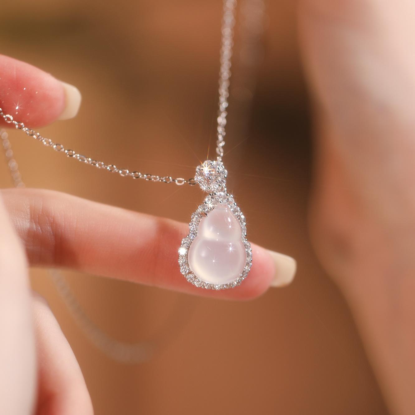 Clear White Chalcedony Gourd Sterling Silver S925 Necklace Autumn and Winter New Chinese Premium Light Luxury 2026 45CM