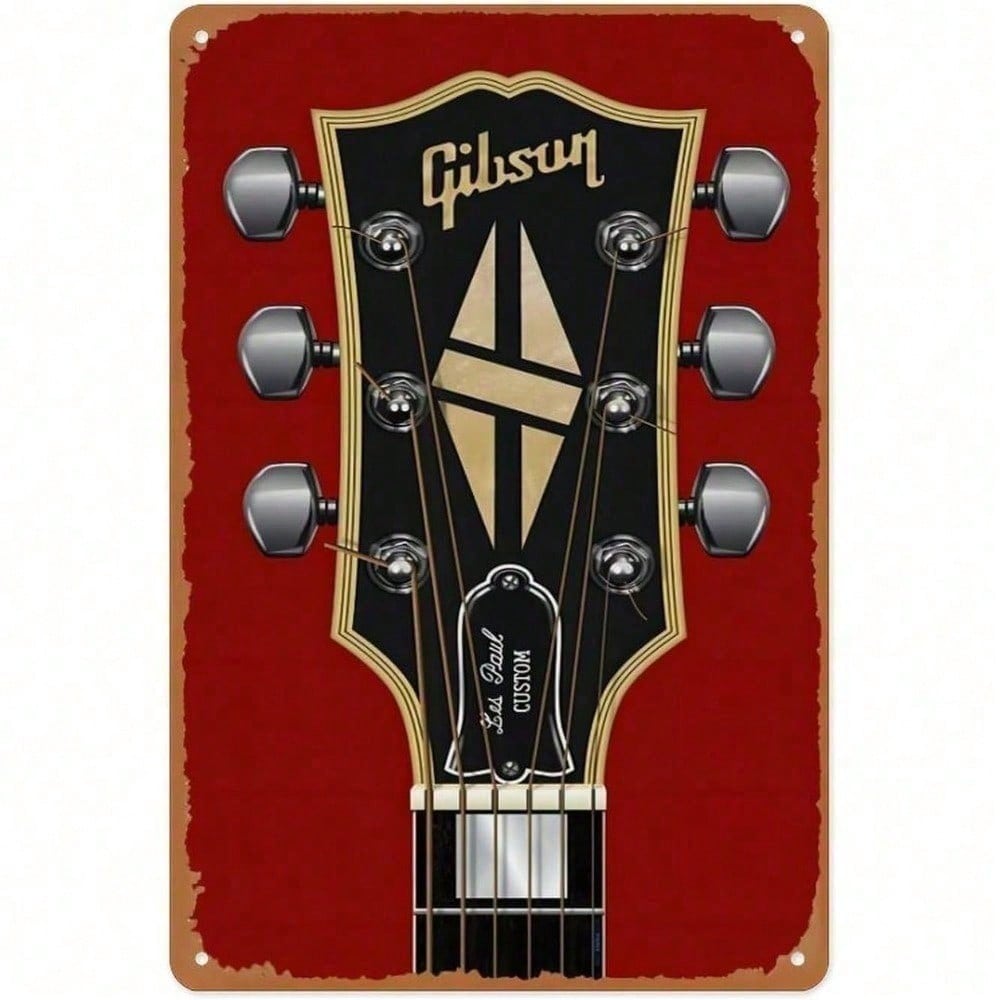 Gibson Les Paul Custom Vintage Tin Sign 8x12 Inch Retro Rock Wall Decor Man Cave Home Bar Music Studio