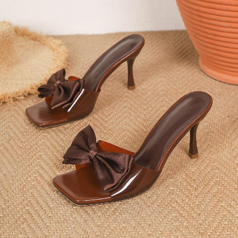 Eiyken Летние Элегантные Коричневые Бант Открытый Носок Женские Шлепанцы Мулы Слипоны Сексуальные Тонкие Высокие Каблуки Вечерние Сандалии Модная Женская Обувь 36 коричневый 2790₽
