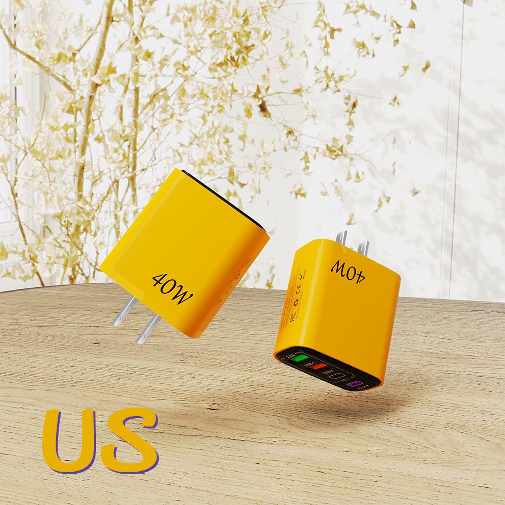 40W Multi-port Charger with 2 USB & 2 PD Ports, EU/UK Mobile Power Adapter
