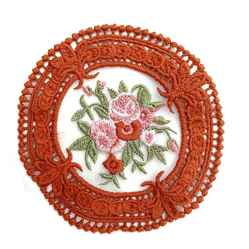 Small Round Coaster European Lace Embroidered Dining Table Mat Decorative Fabric Coffee Table Mat Embroidery Retro Heat Insulation Weaving