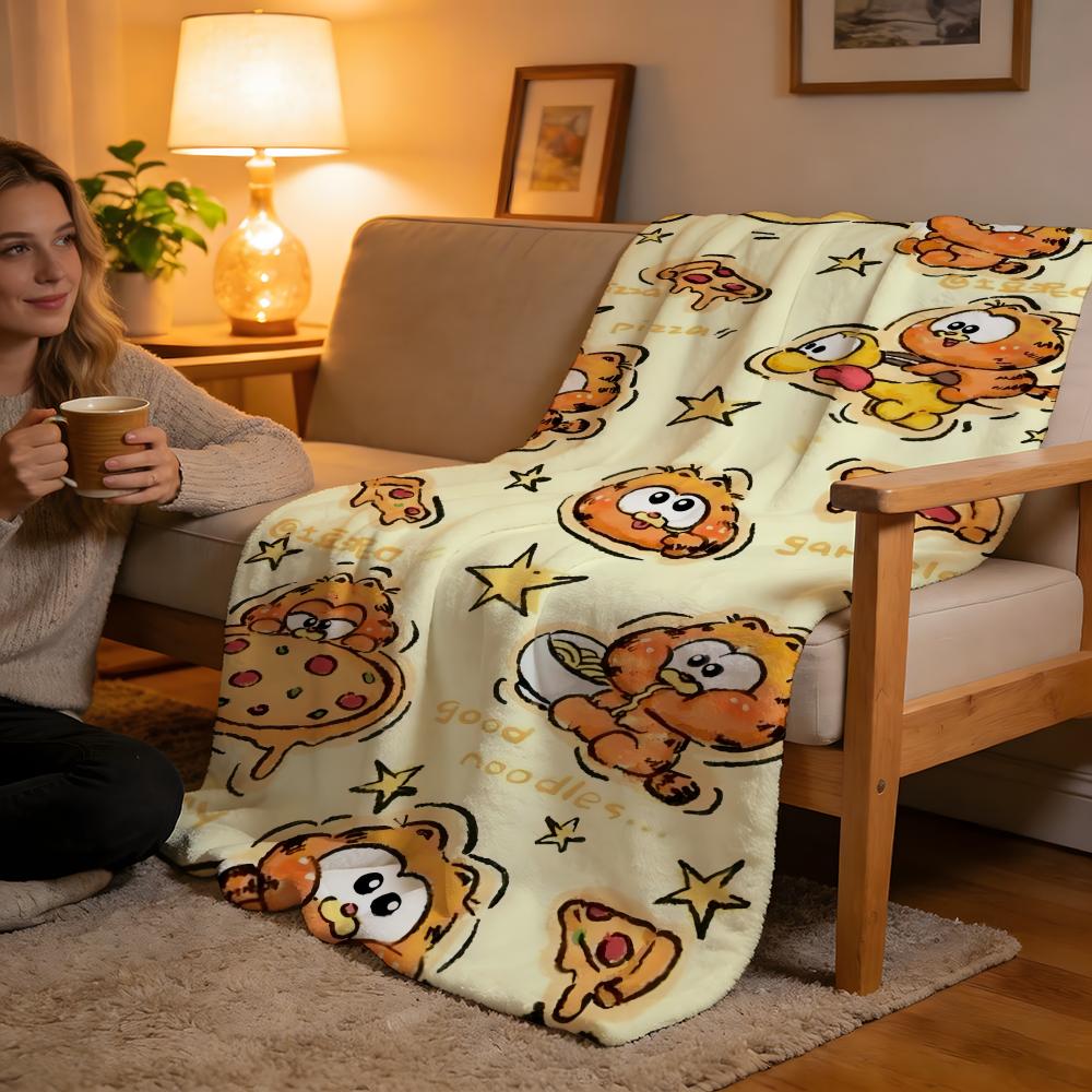 

Throw High-Density Short Plush Blanket For Sofa Nap Air-Conditioned Room Soft Skin-Friendly YELLOW CAT G-Garfield 75x90cm