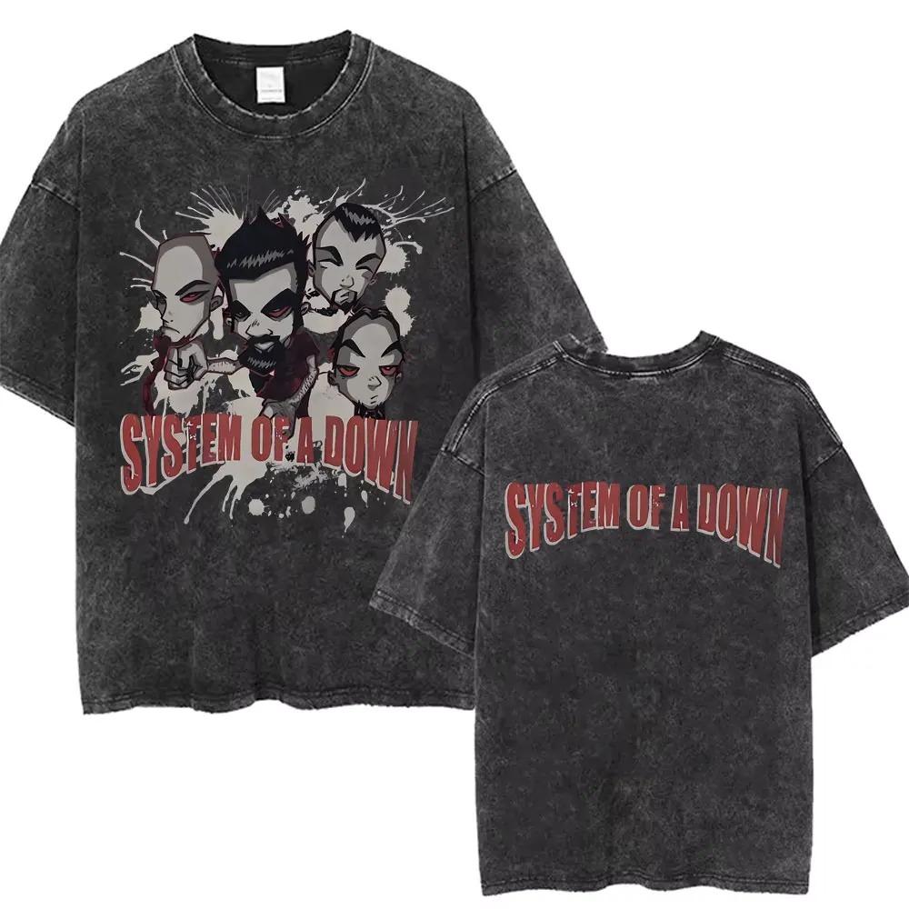 2026 Maglietta System of A Down Vintage Lavato Uomo Donna Cotone di Qualità Manica Corta Uomo Band Rock Musica Grafica Cartone Animato T-shirt