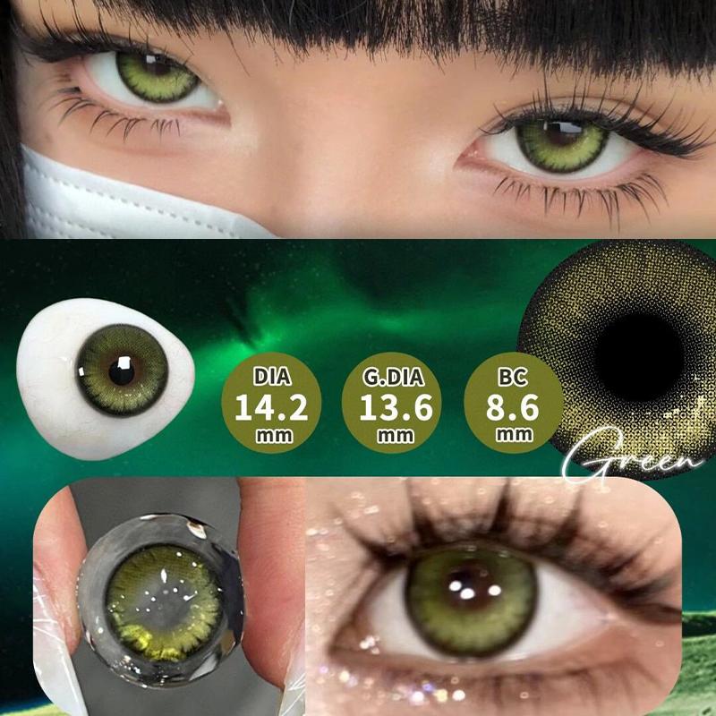 

Кольорові контактні лінзи Mill Creek 2 шт. Косметика Темна серія 14,2 мм Щорічне використання Круглі кольорові очі Косплей Сині/зелені/помаранчеві контактні лінзи WT 40% -7.50 зелений
