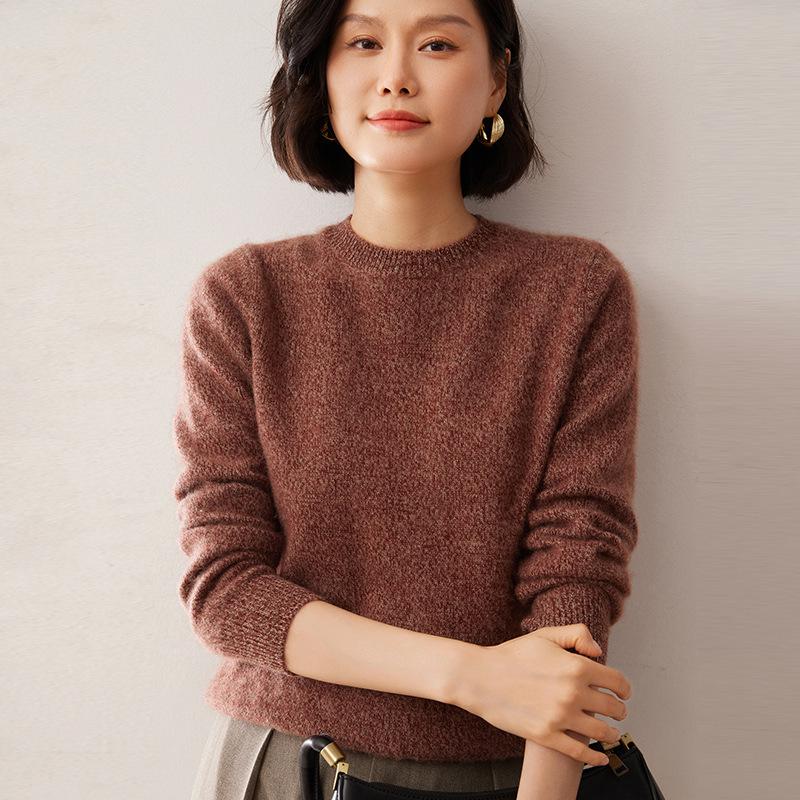 Women's Loose Round Neck Cashmere Sweater - Seven-Stitch, Long Sleeve, Versatile Pullover Top