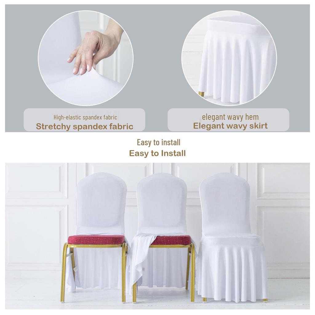 Universal Elastic White Skirt Chair Cover for Weddings & Banquets