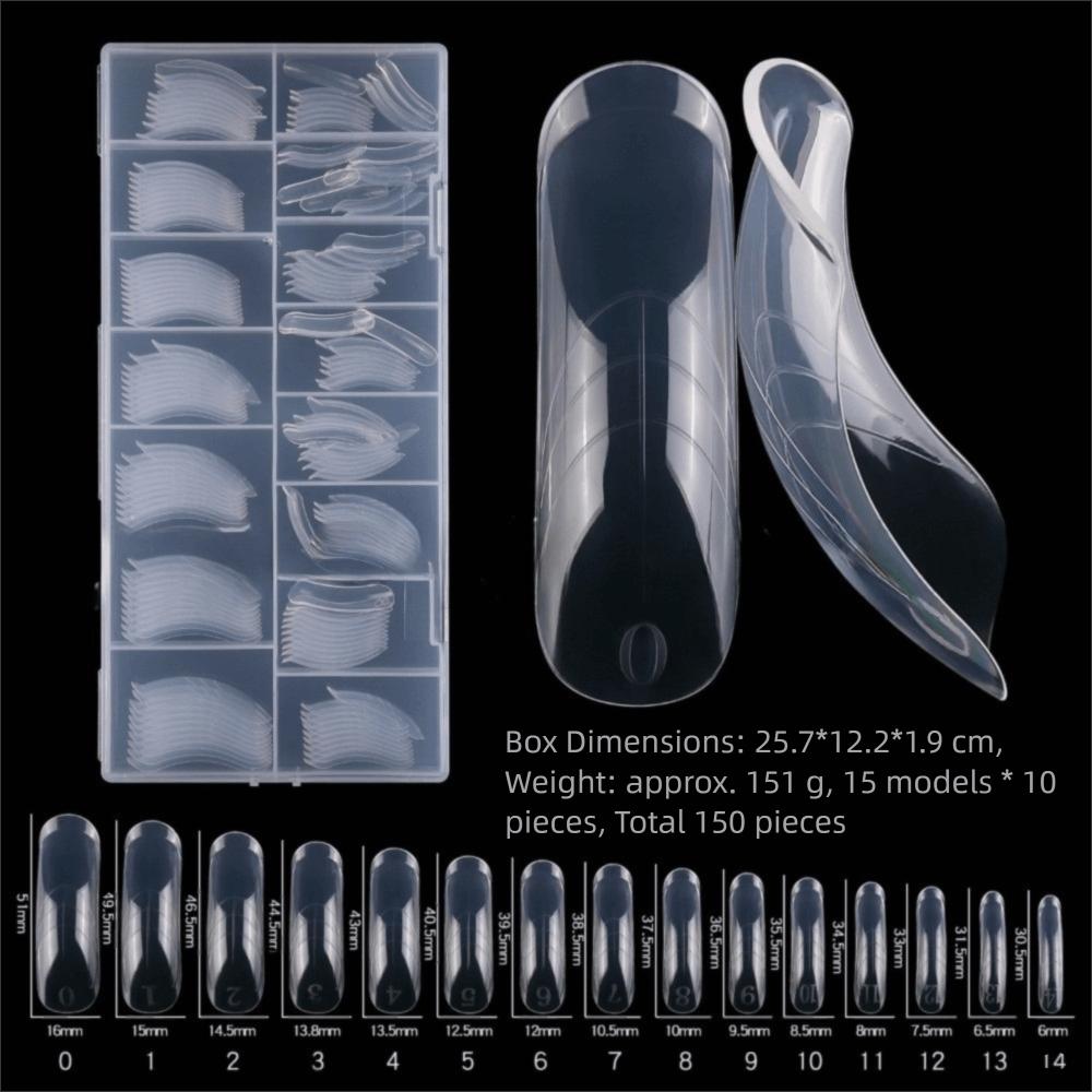 150pcs Coffin Shape Sandwich Nail Forms Natural Clear with Auxiliary Line Double-Sided Fake Nails Clear Extension Almond Shape