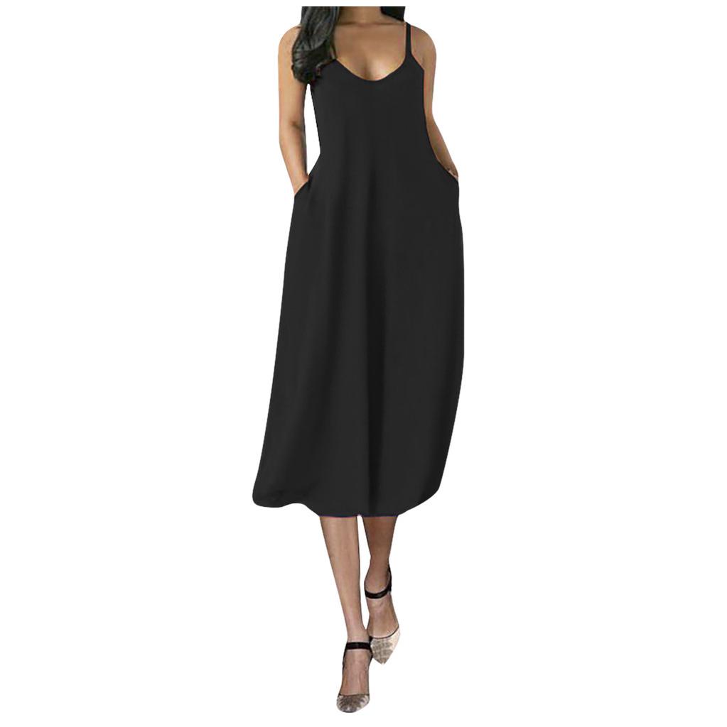 Fashion Women Sexy Plus Size Sleeveless Pockets Camisole Dress