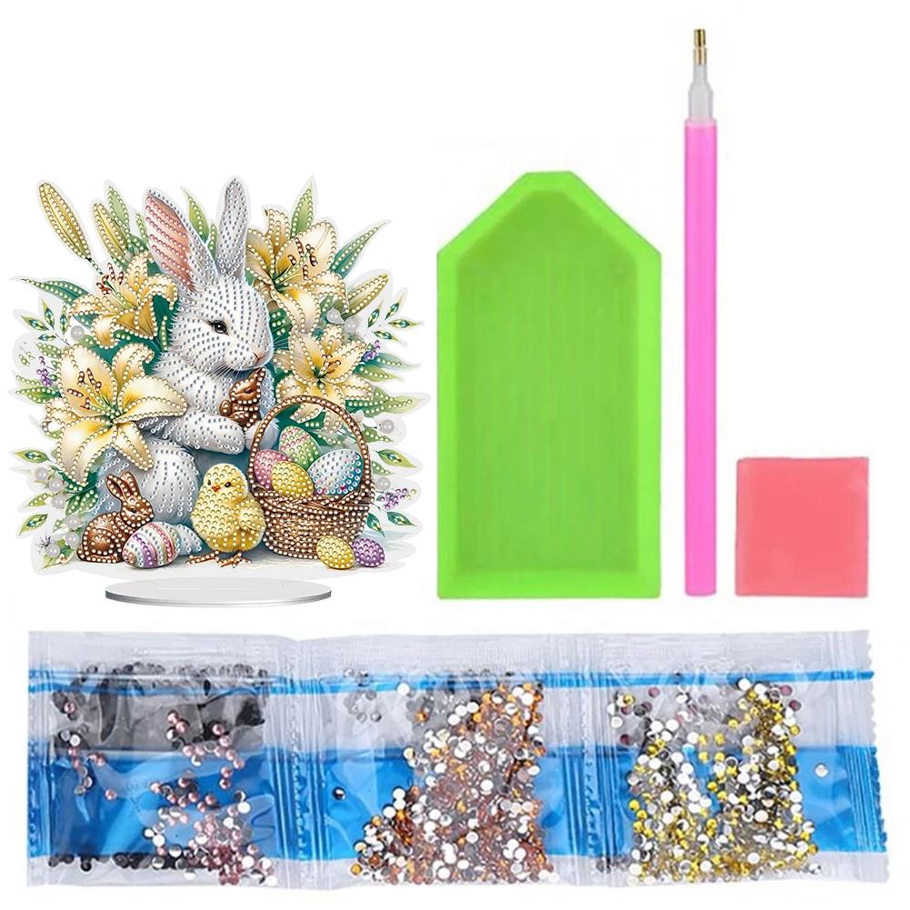 Special Shape Diamond Painting Tabletop Ornaments Kit Cute Rabbit Easter Desktop Diamond Art Kits Egg Flower for Adults Beginner