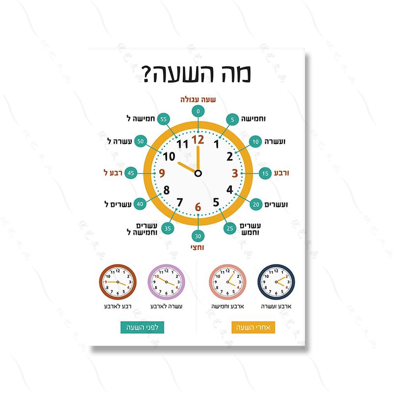Hebrew Poster Colorful Educational Quote Wall Art Classroom Print Learning Days Child Materials Canvas Painting Room Home Decor