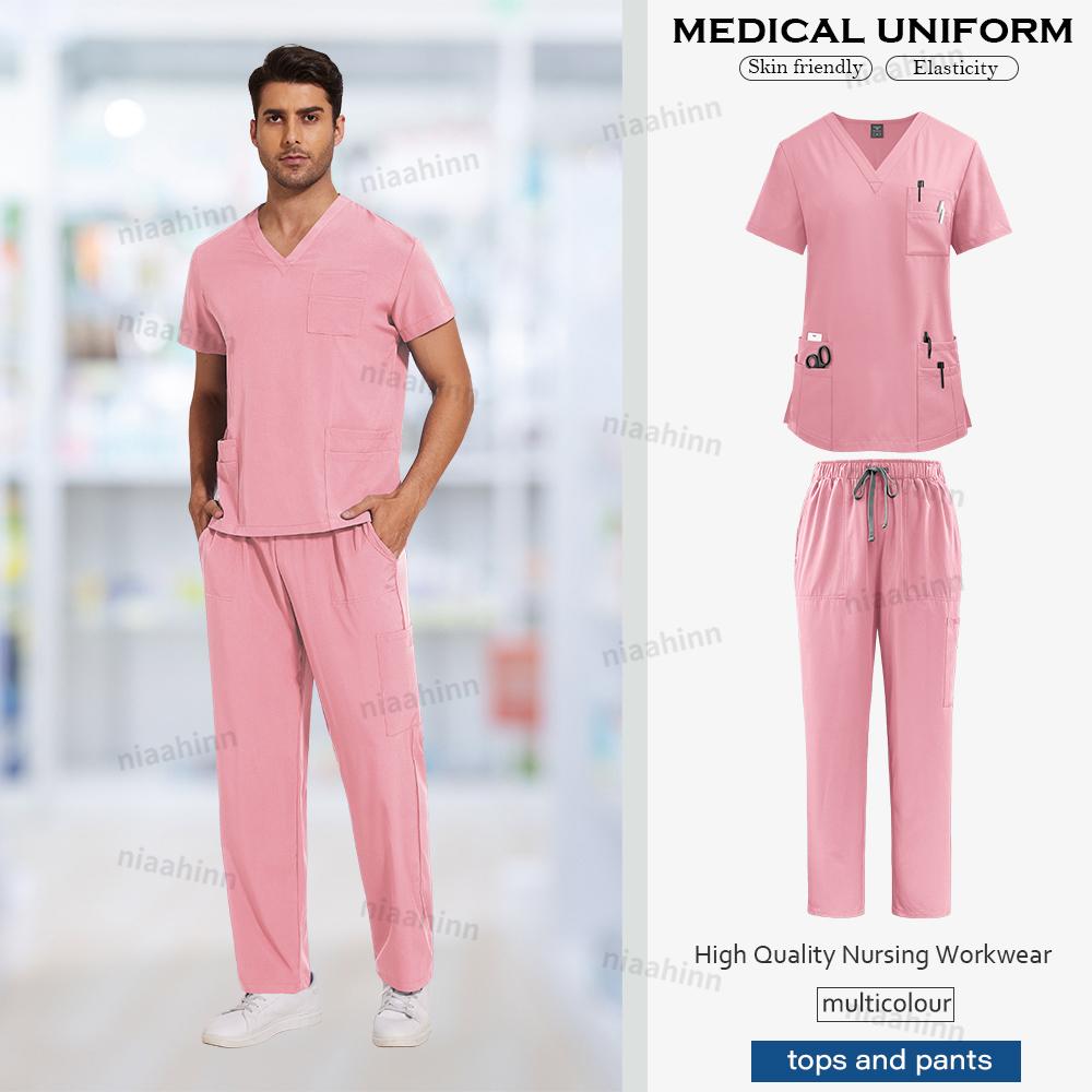 Nursing Scrubs Set Anti-Wrinkle Medical Surgical Gown Hospital Scrub Top Doctor Nurse Special Scrub Uniform Men Women