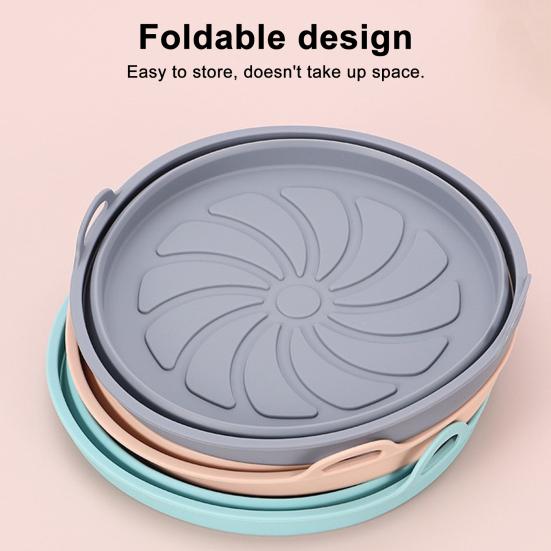 Foldable Round Silicone Fryer Liner Dual Handles Non Stick Food Grade Heat Resistant Reusable Oven Baking Tray Basket Bowl