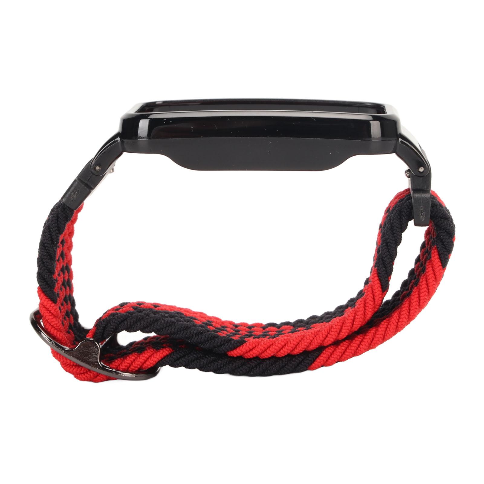 Bracelet de montre tressé en nylon stretch avec accessoire de boîtier pare-chocs protecteur compatible avec Mi Band 7 Pro Multicolore et Noir Red Black with Black Frame