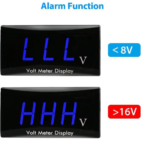 DC 12V Car Digital Voltmeter Gauge, Waterproof LED Display Motorcycle Voltmeter Power Energy Volt Meter Gauge for Trailer Camper Boat Marine Vehicle
