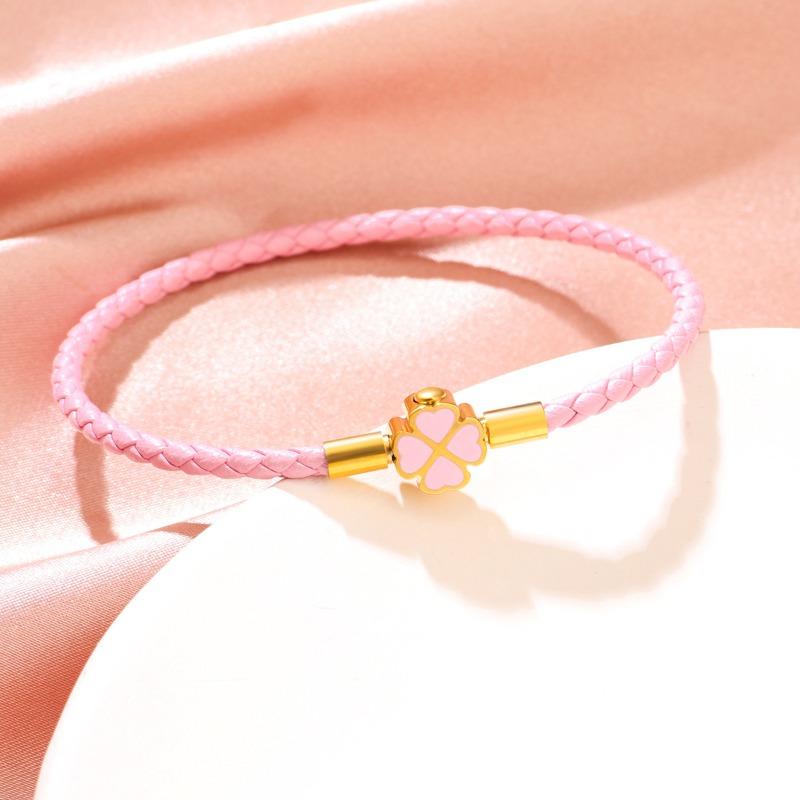 Glücksklee Armband für Frauen Echtes geflochtenes Lederarmband 6 Farben Geburtstagsfeier Schmuck Weihnachtsgeschenke