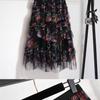DIMANAF 2025 Summer Women New Skirts  Elastic Waist Flower Pleated Mesh Elegant Skirts